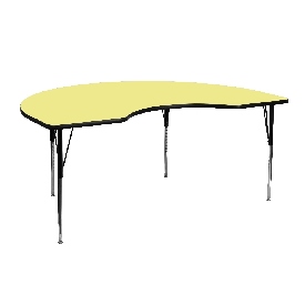 48''W x 72''L Kidney Yellow Thermal Laminate Activity Table - Standard Height Adjustable Legs, XU-A4872-KIDNY-YEL-T-A-GG