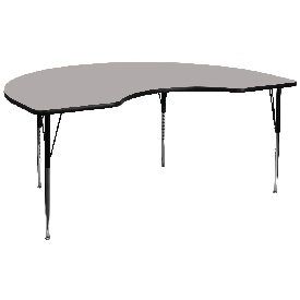 48''W x 96''L Kidney Grey HP Laminate Activity Table - Standard Height Adjustable Legs, XU-A4896-KIDNY-GY-H-A-GG