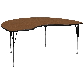 48''W x 96''L Kidney Oak HP Laminate Activity Table - Standard Height Adjustable Legs, XU-A4896-KIDNY-OAK-H-A-GG