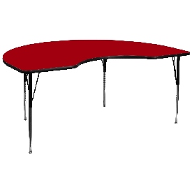 48''W x 96''L Kidney Red Thermal Laminate Activity Table - Standard Height Adjustable Legs, XU-A4896-KIDNY-RED-T-A-GG