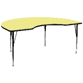 48''W x 96''L Kidney Yellow Thermal Laminate Activity Table - Standard Height Adjustable Legs, XU-A4896-KIDNY-YEL-T-A-GG