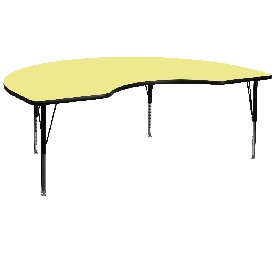 48''W x 96''L Kidney Yellow Thermal Laminate Activity Table - Height Adjustable Short Legs, XU-A4896-KIDNY-YEL-T-P-GG
