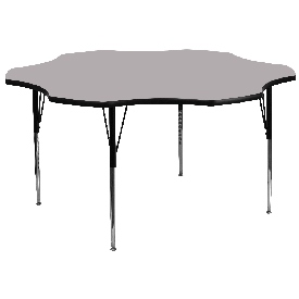 60'' Flower Grey Thermal Laminate Activity Table - Standard Height Adjustable Legs, XU-A60-FLR-GY-T-A-GG