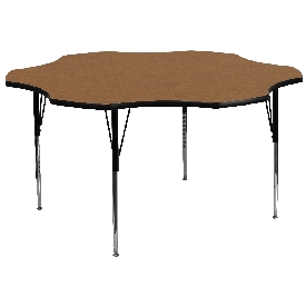 60'' Flower Oak Thermal Laminate Activity Table - Standard Height Adjustable Legs, XU-A60-FLR-OAK-T-A-GG
