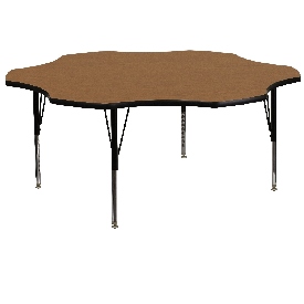 60'' Flower Oak Thermal Laminate Activity Table - Height Adjustable Short Legs, XU-A60-FLR-OAK-T-P-GG