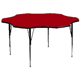 60'' Flower Red Thermal Laminate Activity Table - Standard Height Adjustable Legs, XU-A60-FLR-RED-T-A-GG