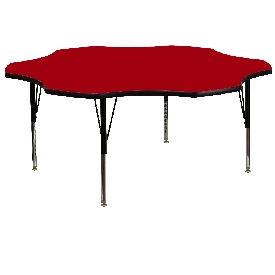 60'' Flower Red Thermal Laminate Activity Table - Height Adjustable Short Legs, XU-A60-FLR-RED-T-P-GG