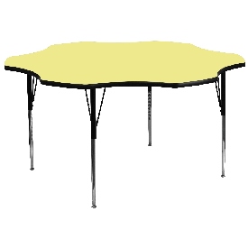 60'' Flower Yellow Thermal Laminate Activity Table - Standard Height Adjustable Legs, XU-A60-FLR-YEL-T-A-GG