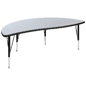 60" Half Circle Wave Flexible Collaborative Grey Thermal Laminate Activity Table - Height Adjustable Short Legs, XU-A60-HCIRC-GY-T-P-GG