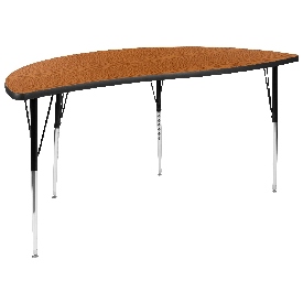 60" Half Circle Wave Flexible Collaborative Oak Thermal Laminate Activity Table - Standard Height Adjustable Legs, XU-A60-HCIRC-OAK-T-A-GG 60" Half Circle Wave Flexible Collaborative Oak Thermal Laminate Activity Table - Standard Height Adjustable Legs, XU-A60-HCIRC-OAK-T-A-GG