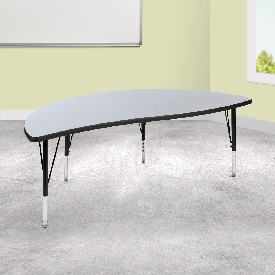 60" Half Circle Wave Flexible Collaborative Oak Thermal Laminate Activity Table - Height Adjustable Short Legs, XU-A60-HCIRC-OAK-T-P-GG 60" Half Circle Wave Flexible Collaborative Oak Thermal Laminate Activity Table - Height Adjustable Short Legs, XU-A60-HCIRC-OAK-T-P-GG