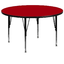 60'' Round Red Thermal Laminate Activity Table - Height Adjustable Short Legs, XU-A60-RND-RED-T-P-GG