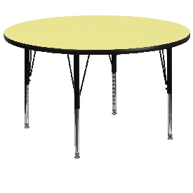 60'' Round Yellow Thermal Laminate Activity Table - Height Adjustable Short Legs, XU-A60-RND-YEL-T-P-GG