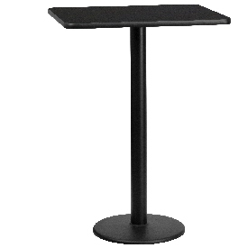 24'' x 30'' Rectangular Black Laminate Table Top with 18'' Round Bar Height Table Base, XU-BLKTB-2430-TR18B-GG