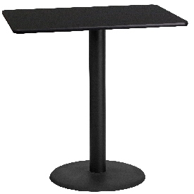 24'' x 42'' Rectangular Black Laminate Table Top with 24'' Round Bar Height Table Base, XU-BLKTB-2442-TR24B-GG