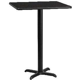 30'' Square Black Laminate Table Top with 22'' x 22'' Bar Height Table Base, XU-BLKTB-3030-T2222B-GG
