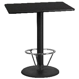 Stiles 30'' x 42'' Rectangular Black Laminate Table Top with 24'' Round Bar Height Table Base and Foot Ring, XU-BLKTB-3042-TR24B-4CFR-GG