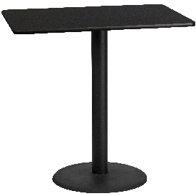 30'' x 48'' Rectangular Black Laminate Table Top with 24'' Round Bar Height Table Base, XU-BLKTB-3048-TR24B-GG