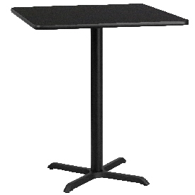 36'' Square Black Laminate Table Top with 30'' x 30'' Bar Height Table Base, XU-BLKTB-3636-T3030B-GG