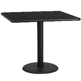 42'' Square Black Laminate Table Top with 24'' Round Table Height Base, XU-BLKTB-4242-TR24-GG