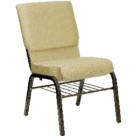 HERCULES Series 18.5''W Church Chair in Beige Patterned Fabric with Book Rack - Gold Vein Frame, XU-CH-60096-BGE-BAS-GG