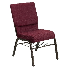 HERCULES Series 18.5''W Church Chair in Burgundy Patterned Fabric with Book Rack - Gold Vein Frame, XU-CH-60096-BYXY56-BAS-GG