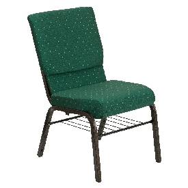HERCULES Series 18.5''W Church Chair in Green Patterned Fabric with Book Rack - Gold Vein Frame, XU-CH-60096-GN-BAS-GG