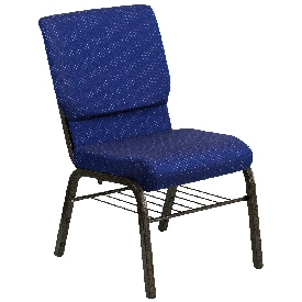 HERCULES Series 18.5''W Church Chair in Navy Blue Patterned Fabric with Book Rack - Gold Vein Frame, XU-CH-60096-NVY-DOT-BAS-GG HERCULES Series 18.5''W Church Chair in Navy Blue Patterned Fabric with Book Rack - Gold Vein Frame, XU-CH-60096-NVY-DOT-BAS-GG