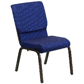 HERCULES Series 18.5''W Stacking Church Chair in Navy Blue Patterned Fabric - Gold Vein Frame, XU-CH-60096-NVY-DOT-GG