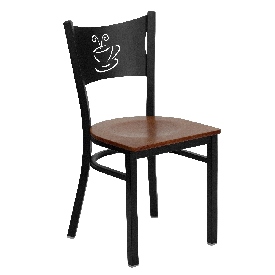 HERCULES Series Black Coffee Back Metal Restaurant Chair - Cherry Wood Seat, XU-DG-60099-COF-CHYW-GG