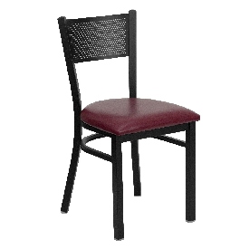 HERCULES Series Black Grid Back Metal Restaurant Chair - Burgundy Vinyl Seat, XU-DG-60115-GRD-BURV-GG