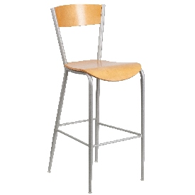 Invincible Series Silver Metal Restaurant Barstool - Natural Wood Back & Seat, XU-DG-60218-NAT-GG Invincible Series Silver Metal Restaurant Barstool - Natural Wood Back & Seat, XU-DG-60218-NAT-GG