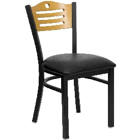 HERCULES Series Black Slat Back Metal Restaurant Chair - Natural Wood Back, Black Vinyl Seat, XU-DG-6G7B-SLAT-BLKV-GG HERCULES Series Black Slat Back Metal Restaurant Chair - Natural Wood Back, Black Vinyl Seat, XU-DG-6G7B-SLAT-BLKV-GG