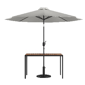 3 Piece Outdoor Patio Table Set - 30" x 48" Synthetic Teak Patio Table with Gray Umbrella and Base, XU-DG-UH3048-UB19BGY-GG 3 Piece Outdoor Patio Table Set - 30" x 48" Synthetic Teak Patio Table with Gray Umbrella and Base, XU-DG-UH3048-UB19BGY-GG