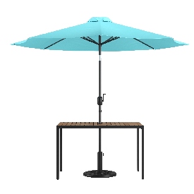 3 Piece Outdoor Patio Table Set - 30" x 48" Synthetic Teak Patio Table with Teal Umbrella and Base, XU-DG-UH3048-UB19BTL-GG 3 Piece Outdoor Patio Table Set - 30" x 48" Synthetic Teak Patio Table with Teal Umbrella and Base, XU-DG-UH3048-UB19BTL-GG