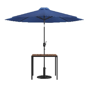 3 Piece Outdoor Patio Table Set - 35" Square Synthetic Teak Patio Table with Navy Umbrella and Base, XU-DG-UH8100-UB19BNV-GG 3 Piece Outdoor Patio Table Set - 35" Square Synthetic Teak Patio Table with Navy Umbrella and Base, XU-DG-UH8100-UB19BNV-GG
