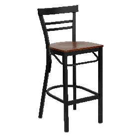 HERCULES Series Black Two-Slat Ladder Back Metal Restaurant Barstool - Cherry Wood Seat, XU-DG6R9BLAD-BAR-CHYW-GG