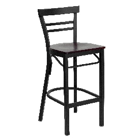 HERCULES Series Black Two-Slat Ladder Back Metal Restaurant Barstool - Mahogany Wood Seat, XU-DG6R9BLAD-BAR-MAHW-GG