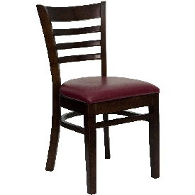 HERCULES Series Ladder Back Walnut Wood Restaurant Chair - Burgundy Vinyl Seat, XU-DGW0005LAD-WAL-BURV-GG