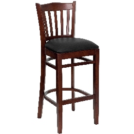 HERCULES Series Vertical Slat Back Mahogany Wood Restaurant Barstool - Black Vinyl Seat, XU-DGW0008BARVRT-MAH-BLKV-GG HERCULES Series Vertical Slat Back Mahogany Wood Restaurant Barstool - Black Vinyl Seat, XU-DGW0008BARVRT-MAH-BLKV-GG