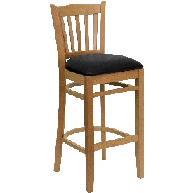 HERCULES Series Vertical Slat Back Natural Wood Restaurant Barstool - Black Vinyl Seat, XU-DGW0008BARVRT-NAT-BLKV-GG