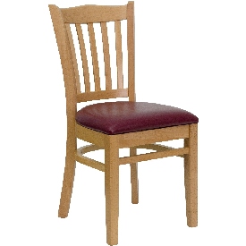 HERCULES Series Vertical Slat Back Natural Wood Restaurant Chair - Burgundy Vinyl Seat, XU-DGW0008VRT-NAT-BURV-GG