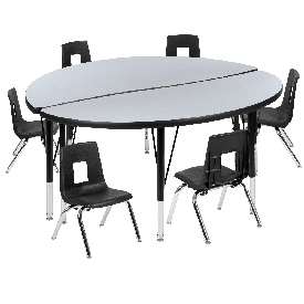 47.5" Circle Wave Flexible Laminate Activity Table Set with 12" Student Stack Chairs, Grey/Black, XU-GRP-12CH-A48-HCIRC-GY-T-P-GG 47.5" Circle Wave Flexible Laminate Activity Table Set with 12" Student Stack Chairs, Grey/Black, XU-GRP-12CH-A48-HCIRC-GY-T-P-GG