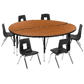 60" Circle Wave Flexible Laminate Activity Table Set with 12" Student Stack Chairs, Oak/Black, XU-GRP-12CH-A60-HCIRC-OAK-T-P-GG 60" Circle Wave Flexible Laminate Activity Table Set with 12" Student Stack Chairs, Oak/Black, XU-GRP-12CH-A60-HCIRC-OAK-T-P-GG