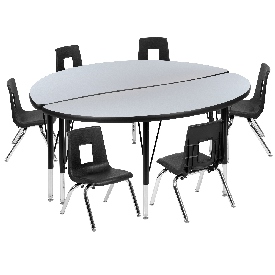 47.5" Circle Wave Flexible Laminate Activity Table Set with 14" Student Stack Chairs, Grey/Black, XU-GRP-14CH-A48-HCIRC-GY-T-P-GG 47.5" Circle Wave Flexible Laminate Activity Table Set with 14" Student Stack Chairs, Grey/Black, XU-GRP-14CH-A48-HCIRC-GY-T-P-GG
