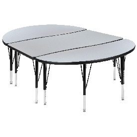 3 Piece 76" Oval Wave Flexible Grey Thermal Laminate Activity Table Set - Height Adjustable Short Legs, XU-GRP-A3048CON-48-GY-T-P-GG 3 Piece 76" Oval Wave Flexible Grey Thermal Laminate Activity Table Set - Height Adjustable Short Legs, XU-GRP-A3048CON-48-GY-T-P-GG