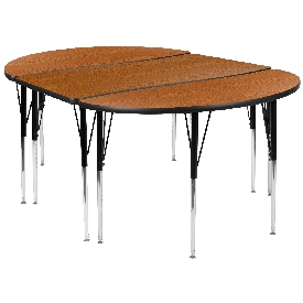3 Piece 76" Oval Wave Flexible Oak Thermal Laminate Activity Table Set - Standard Height Adjustable Legs, XU-GRP-A3048CON-48-OAK-T-A-GG 3 Piece 76" Oval Wave Flexible Oak Thermal Laminate Activity Table Set - Standard Height Adjustable Legs, XU-GRP-A3048CON-48-OAK-T-A-GG