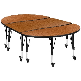 3 Piece Mobile 76" Oval Wave Flexible Oak Thermal Laminate Activity Table Set - Height Adjustable Short Legs, XU-GRP-A3048CON-48-OAK-T-P-CAS-GG 3 Piece Mobile 76" Oval Wave Flexible Oak Thermal Laminate Activity Table Set - Height Adjustable Short Legs, XU-GRP-A3048CON-48-OAK-T-P-CAS-GG
