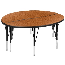2 Piece 47.5" Circle Wave Flexible Oak Thermal Laminate Activity Table Set - Height Adjustable Short Legs, XU-GRP-A48-HCIRC-OAK-T-P-GG 2 Piece 47.5" Circle Wave Flexible Oak Thermal Laminate Activity Table Set - Height Adjustable Short Legs, XU-GRP-A48-HCIRC-OAK-T-P-GG