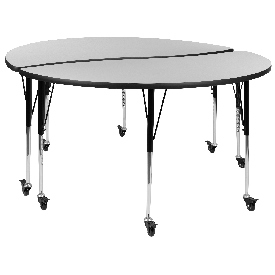 2 Piece Mobile 60" Circle Wave Flexible Grey Thermal Laminate Adjustable Activity Table Set, XU-GRP-A60-HCIRC-GY-T-A-CAS-GG 2 Piece Mobile 60" Circle Wave Flexible Grey Thermal Laminate Adjustable Activity Table Set, XU-GRP-A60-HCIRC-GY-T-A-CAS-GG